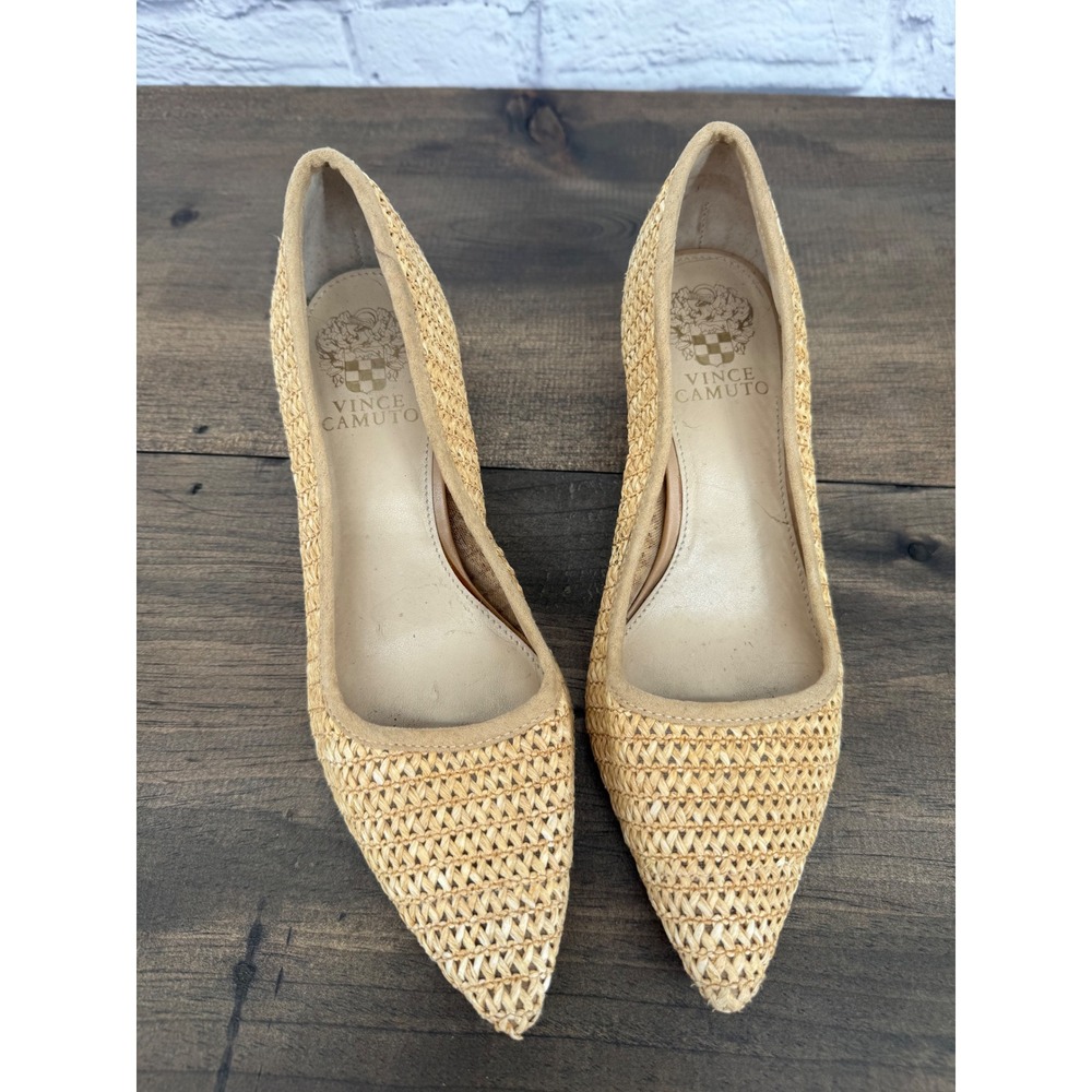 Vince Camuto Raffia Woven Block Heel Pumps Coastal Chic Old Money Quiet Luxury 7 - Picture 3 of 13